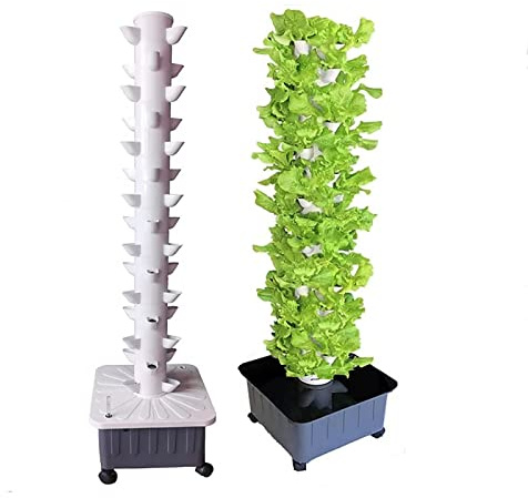 RRrawgff 15 Floors 45 Holes Hydroponics Tower, Aquaponics Grow System, Garden Tower Aeroponics Growing Kit for Herbs, Fruits and Vegetables with Hydrating Pump, Adapter, Net Pots