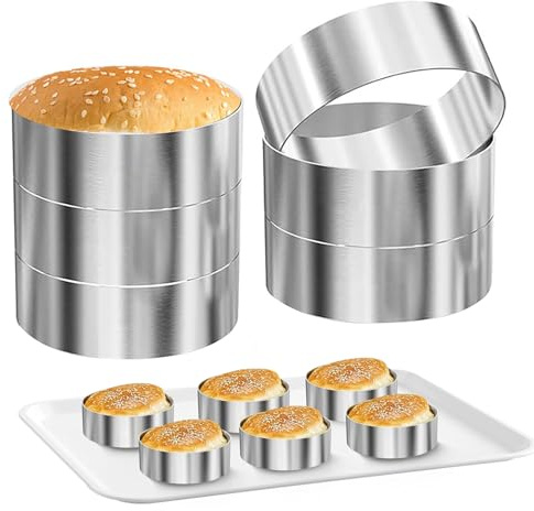 BOYIFEIJIE Lot de 6 anneaux à hamburger de 10,2 cm de diamètre - Anneaux à dessert sans couture et anneaux de cuisson alimentaires - En acier inoxydable - Pour la pâtisserie, les desserts, la mousse