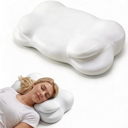 KLXXUJK Cloud Pillow,Ergonomic Memory Foam Pillow, Stable Support for Cervical Neck, Cooling Breathable Pillowcase, Cervical Neck Pain Relief for Side, Back & Stomach Sleepers - Queen Size White