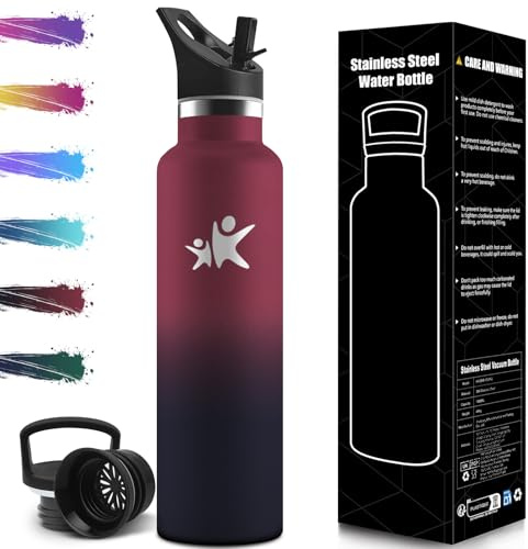 Mulbijeo Botella Agua Acero Inoxidable, 1000 ML Reutilizable Sin BPA, Botella Agua Termica, Botella Agua, Aislamiento Al Vacío de Doble Pared, Termos, Cantimplora para Adultos, Deporte