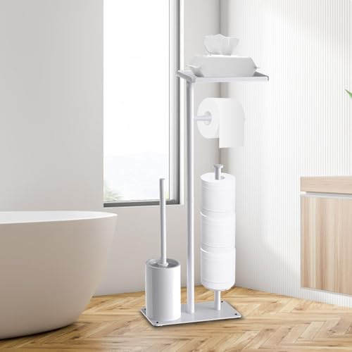 Portarrollos para Papel Higiénico, 59CM Soporte para Papel Higiénico De Pie De Metal con Estante Superior con Escobilla para Baño Y Hogar con Capacidad para 3 Rollos De Repuesto