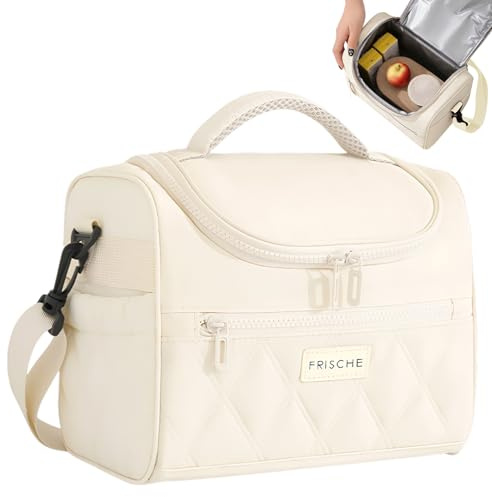 BOCOGLO Lunchtasche Damen, Handtasche mit Kühlfach, 8L Lunch Tasche mit Großem Fassungsvermögen, Tragbare Lunchbox Tasche, Geeignet für Arbeit, Reisen, Büro, Picknicks, cremefarben