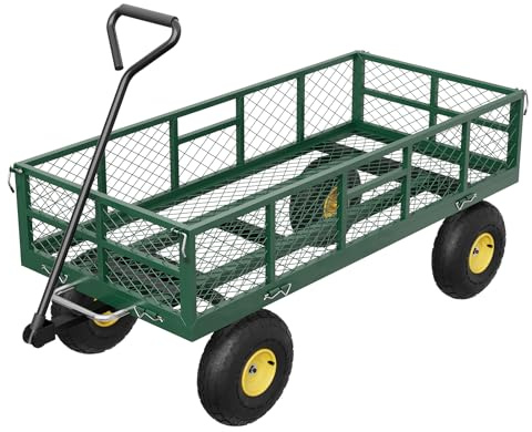 RBFGYIOP Carrello Da Giardino Per Carichi Pesanti 900 kg – Robusto Telaio in Acciaio – Pannelli Laterali Rimovibili –Pneumatici Da 10 Pollici – Versatile Per Giardino, Cortile, Deposito e Aree Esterne