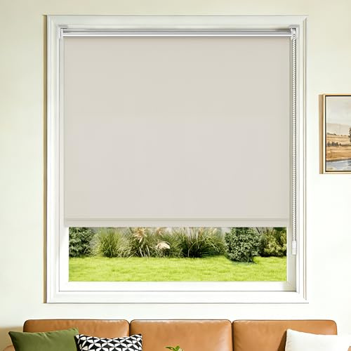 Grandekor Verdunklungsrollo ohne Bohren Klemmfix für Fenster & Türen, Thermo Rollo mit Silberbeschichtung,Sonnenschutz & Hitzeschutz, Fensterrollo Innen für Schlafzimmer 105x150cm Creme
