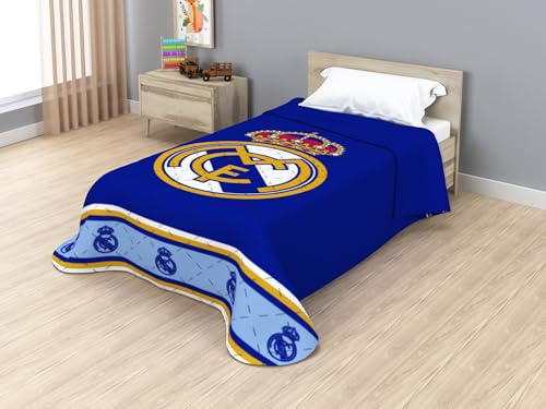Real Madrid Colcha Bouti Oficial - Edredón Fino de Primavera y Verano, Acabado Termosellado, 100% Microfibra Premium (100 gsm) - Diseño Escudo Fútbol (REB80051, Cama 90cm 180x260cm)