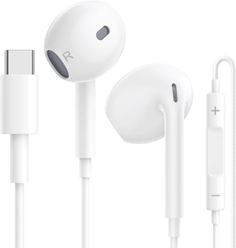 CELLWORLD Auriculares USB C para iPhone 16,Auriculares con Cable Tipo C,In-Ear Earphones con Micrófono Control de Volumen Compatible con Galaxy S23 S22 S21 S20,iPhone 15/16/Pro,Google Pixel,OnePlus