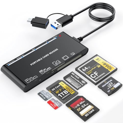 USB C & USB 3.0 Multi Card Reader for SD/CF/Micro SD/XD/MS Cards 7 in 2 Memory Card Adapter Hub for Windows, Mac, Linux, Android
