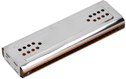Eminchu Tremolo-Mundharmonika, 24 Löcher, C&G-Taste, Doppelseitiges Musikinstrument für Anfänger, Kunstharz, Silber, 1 Einheit