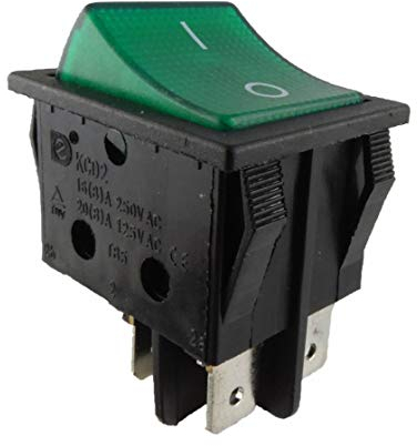 Interrupteur à bascule encastrable, 2 pôles, 4 broches, 16 A, 250 V, 28,5 x 21,9 mm, vert, avec éclairage