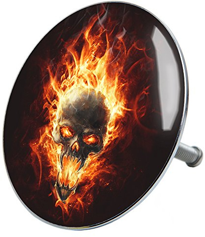 Sanilo Badewannenstöpsel Totenkopf in Flammen, Stöpsel für die Badewannen deckt den kompletten Abflussbereich ab, universal mit Motiv