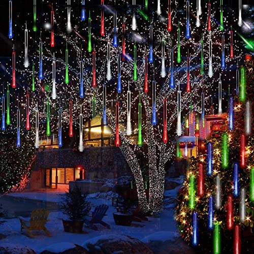 KINGCOO Solar Meteorschauer Regenlichter, Wasserdichte 30cm 10 Tube 360LEDs Schneefall Regentropfen Draussen Weihnachten Lichterketten für Hochzeit Party Garten Dekoration (Mehrfarbig)