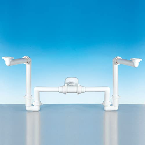 SIFONE SPAZIO BAGNO PER LAVABO DOPPIO 1-1¼ USCITA Ø32-40 BIANCO