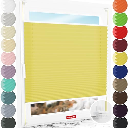 Schuette® Plissee ohne Bohren ● Premium Kollektion: Summer Time (Gelb) ● 20x80cm (Breite x Höhe) ● Suprafix Faltrollo Klemmfix 2.0 Rollo ● 60 Sekunden Plisseerollo Montage inkl. Video