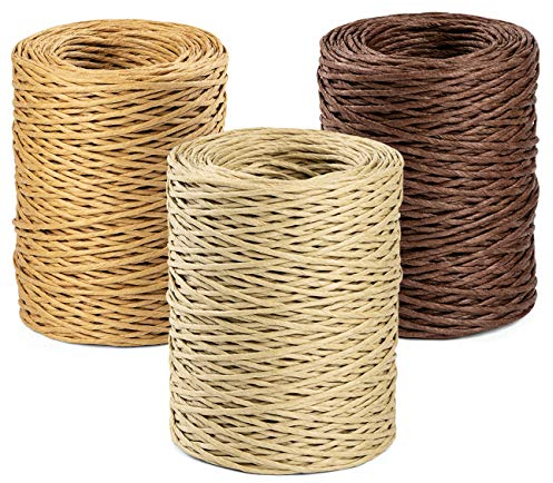 Mocraft 3x100m Papierdraht zum Basteln Papierdraht Natur Dekodraht Eisendraht zum Basteln Floristik Ø 2mm(Natur Braun Dunkelbraun)