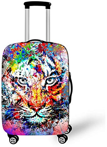 Elastisch Kofferhülle, DOTBUY 3D Reise Kofferschutzhülle Gepäck Cover Reisekoffer Hülle Schutz Bezug Schutzhülle Waschbare Reisetasche Kofferbezug (Farbtiger,M (22-24 Zoll))