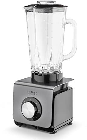 TZS First Austria Mixeur Blender 1200 W, Blender Smoothie Puissant avec Bol Amovible 1,5 L en Verre, Mixeur Multifonctions 6 Lames, 3 Vitesses, Fonction Glace, Gris et Noir
