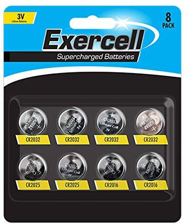 Pack of 8 Exercell 3V Lithium Coin Cell Batteries CR2016 CR2025 CR2032