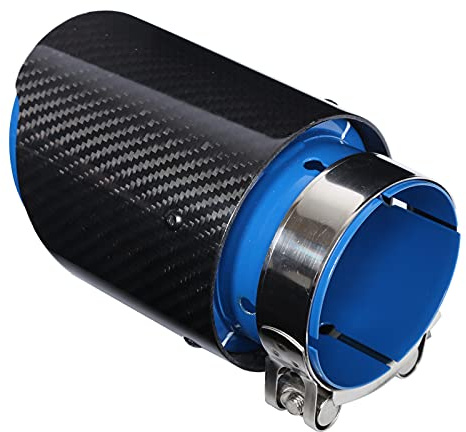 Auto Auspuff Tipp, Qiilu Auto Auspuff TIPP, 3,15 Einlass 3,98 Auslass Auto Auspuffblende Einfacher Auslass Straight Side Fiber Blue Stainless Steel