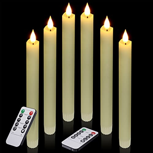 Ymenow LED Stabkerzen mit Fernbedienung und Timerfunktion, 6 Stück Elektrische Batterie Kerzen Flackernde Flamme mit Timer für Zimmer Wohnzimmer Tisch Party Halloween Weihnachten Deko