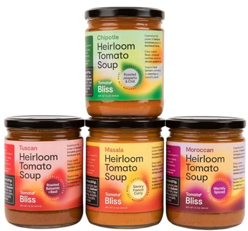 Tomato Bliss Tomato Soup, Award-Winning Low Sodium Heirloom Tomato Soup (16 Fl Oz (Pack of 4), Variety)