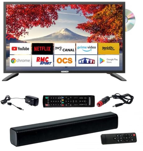 ANTARION TV LED de 19 pulgadas, 48 cm, Smart Connect DVD integrado + barra de sonido 30 W
