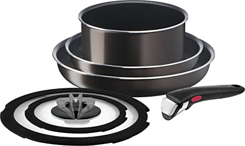 Tefal L16690 Tifal Handle Removable Pot Frying Pan Set, 6-Piece Set, Compatible with Gas Fire, Ingenio Neo French Roast, Non-Stick Brown