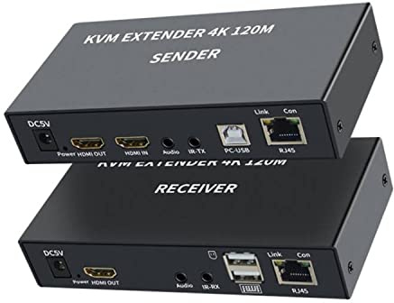 KVM EXTENDER 4K 120M EMPFÄNGER, 4K HDMI KVM Extender über Cat5e/6 Ethernet-Kabel 120M HDMI USB Extender Video Audio Sender Empfänger Unterstützung Tastatur Maus