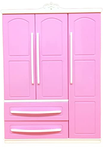 BSTCAR Puppenschrank mit Schublade und Spiegel, Rosa Puppe Moderner Kleiderschrank Kleine Kleideraufbewahrung Puppenmöbel