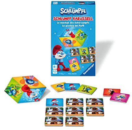 Ravensburger Mitbringspiel - 20990 - Schlumpf Karussell, das spannende Kreisel-Merkspiel für kleine und große Schlumpf-Fans ab 4 Jahren