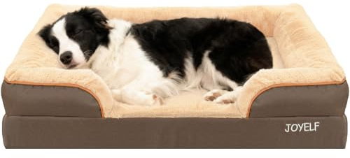 JOYELF Dog Bed for Large Dogs, Foam Sofa Couch Bed, Bolster Pet Bed with Nonskid Bottom, Durable Dog bed Couch for Medium to Large Dogs - Coffee
