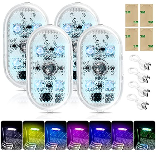 Illuminazione interna a LED per auto, 4 pezzi, magnetica, luce touch a LED, RGB 7 colori, regolabile, illuminazione per ambienti interni, ricaricabile, USB Touch per auto, accessori interni