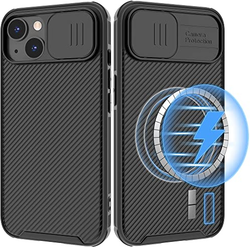 Hitaoyou Magnetic Case for iPhone 14 Compatible with Magsafe, iPhone 14 Camera Protection Case [Support Wireless Charging] with Slide Lens Cover Black