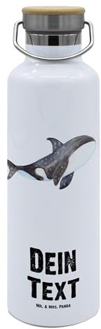 Mr. & Mrs. Panda Trinkflasche personalisiert Orca - Personalisierte Geschenke, Arbeit, Wasserflasche, Motivation, Wal, Urlaub, Thermosflasche, Sportflasche, Flasche, Büro, Orcas