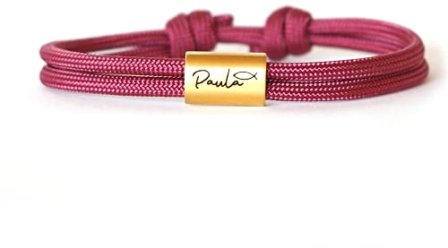Fisch Armband mit Namensgravur – Edelstahl & Segeltau – personalisierbar für Taufe, Kommunion, Konfirmation, Firmung, Jugendweihe – für Jungs & Mädchen