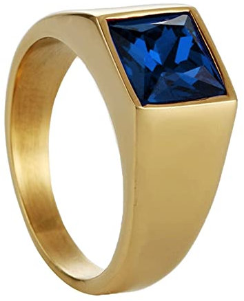 Whoiy Ringe Eheringe Gold, Eheringe Modern Edelstahl Quadratische Form Siegelring mit Blauem Zirkonia 10mm Größe 62 (19.7) Zum Valentinstag Jahrestag