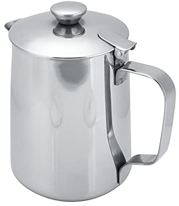 Dioche Pichet Lait Inox avec Couvercle, Tasse à Café en Acier Inoxydable, Pichet à Mousse de Lait avec Couvercle pour Café au Lait (600ml)