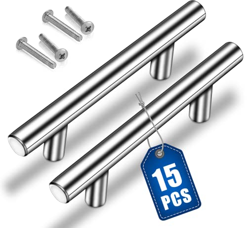AOKITO 15 Stück Möbelgriffe, Küchengriffe Silber, Hohle Gebürstet Schrankgriffe, Türgriffe aus Edelstahl, mit Schrauben, Bohrlochabstand 128mm, für Schrank Schublade Kleiderschrank Schranktür (200mm)