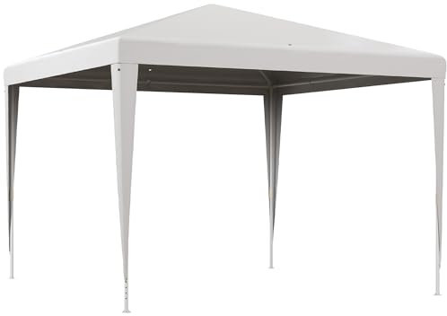 Outsunny Carpa Desmontable 3x3 m Cenador Pabellón de Jardín con 4 Orificios de Drenaje y Marco de Acero Anti-UV Gazebo para Terraza Patio Exterior Camping Blanco