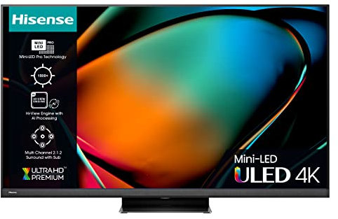 Hisense 65 Inch ULED Mini-LED PRO TV 65U8KQTUK - 2.1.2 Muti-Channel Surround, Quantum Dot Colour, 144Hz VRR, Dolby Vision IQ, VIDAA U7, and Youtube, Freeview Play, Netflix and Disney+ (2023 Model)