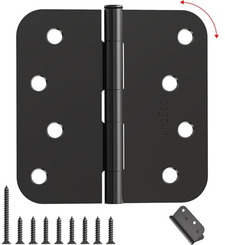 AmzGod Black Door Hinges 4 Inch, 3 Pack Matte Black Heavy Duty Door Hinges with 5/8 Radius, 4 Interior and Exterior Front Door Hinge for Home, Gate, Furniture, Residential Use
