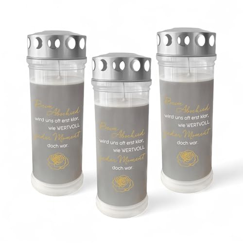 DOLORINO Grablicht mit Spruch Jeder Moment | 3er Set | 7-Tage Brenner | deutsche Qualität