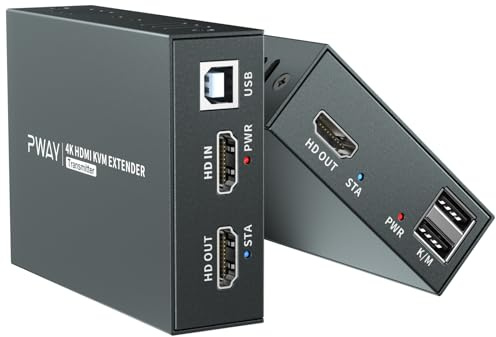 PWAYTEK HDMI KVM USB Extender 164ft /50m Trasmissione su Single Cat5e / 6/7 Full HD 4K@60HZ Supporto Loop out Funzione EDID 3D (nero 4K)