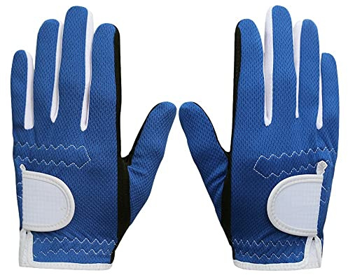 QUYNAGER Golfhandske 1 par Gloves Golf Barn Junior Barn Vänster Höger Hand Regngrepp 3D Prestanda Non-Slip Mesh Micro Soft Fiber Golf Handskar (Färg: Blå, Storlek: S)