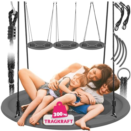 tectake® Nestschaukel, Korbschaukel bis 120 kg belastbar, Schaukel für Kinder und Erwachsene, Outdoor Gartenschaukel oder Indoor Hängesessel, Spielzeug für Garten oder Kinderzimmer (GRÖßE Ø 120 cm)