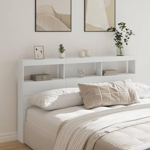 Homgoday Testiera con Contenitore a LED Bianca 180x17x102 cm, Testiere Letto, Testiera del Letto Matrimoniale, Schienale per Letto E Divano