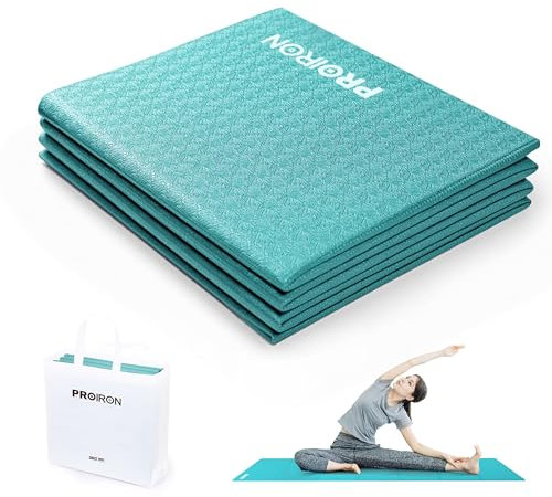 PROIRON Faltbare Yogamatte 183x61x0,4cm, Rutschfest, Schweißresistent Strapazierfähig, Tragbare Fitnessmatte Für Reisen Und Sport, Zusammenklappbar 30,5x26,5x6cm, Türkis