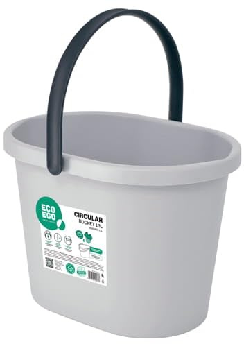 Eco Ego Eimer Putzeimer Plastikeimer Wischeimer Wassereimer 13 L Circular | Rechteckiger Eimer mit Auswringer und anatomischem Griff aus recycelten Materialien für die Bodenreinigung