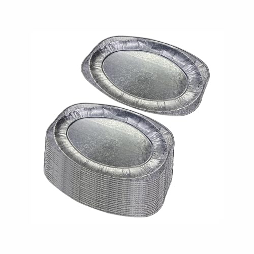 (Pack of 20) 14 Inch Small Aluminum Foil Platter - Disposable Serving Tray for Parties, BBQs, Catering & Events - Large Oval Tin Foil Plates for Food Presentation and Storage, Oven & Microwave Safe