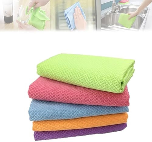 Streak-Free Miracle Cleaning Cloths - Reusable,Nano Streak Free Miracle Cleaning Cloths, Fish-Scale Streak Cleaning Cloth,Used To Clean Mirrors, Dishes, Glass, Cars (5pcs)