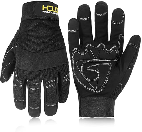 HANDLANDY Safety Work Gloves, Utility Mehanic Gloves, Matte Black, M | Durable Working Gloves for Men Women, Touchscreen, for Construction, Warehouse, Carpentry, Driving, Gardening, Landscaping